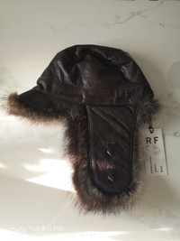 Ladies genuine leather real fur trapper hat