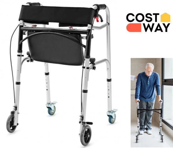 COSTWAY ALUMINUM WALKER WITH ROLLING WHEELS AND BRAKES HEIGHT in Health & Special Needs in Barrie