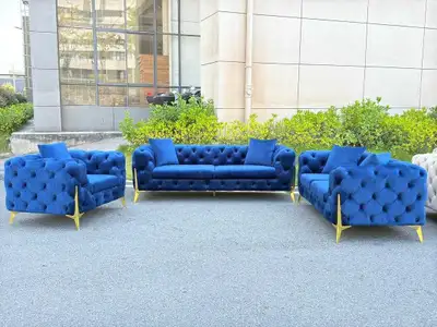 Blue Chesterfield New Velvet Stylish Sofa Set with Delivery , View more