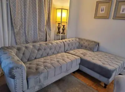 Luxury Tufted Velvet Sectional Sofa – FREE Delivery | Brand New, View more