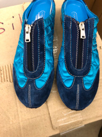 Coach women Zipper Sneaker Slip On Blue Double C quilted satin