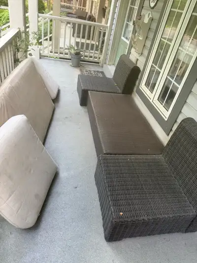 Outdoor Wicker Patio Set – 2 Lounge Chairs + Bench/Table, View more