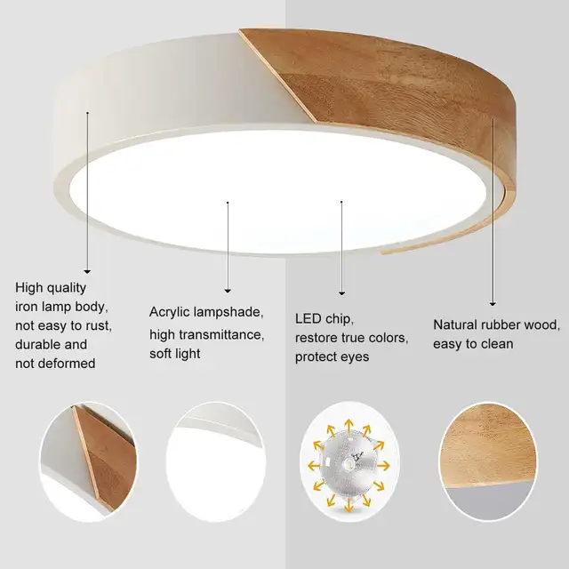 Modern Flush Mount Ceiling Light, 24W LED Wood Light, 3000K/4500 in Indoor Lighting & Fans in Mississauga / Peel Region - Image 8