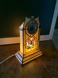 Tiffany Style Stained Glass Lamp with clock Bedside Light