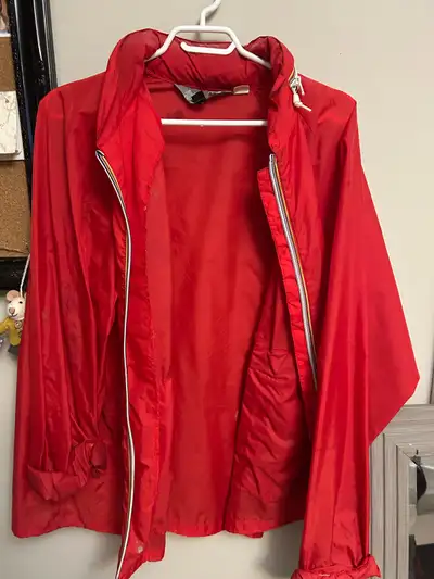 red windbreaker with hood, View more