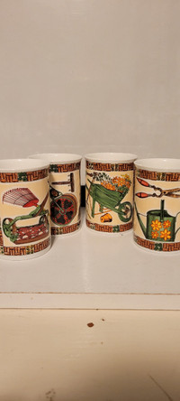 Set of 4 gardening themed mugs