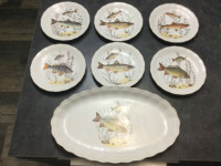 Vintage Walbrzych Fine China Fish Platter and Plate Set.