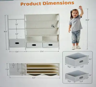 3 Tier WHITE Kids Bookcase with 3 Drawers, View more