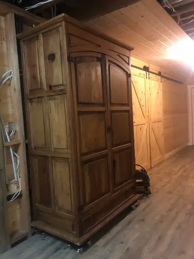 Excellent Condition Depth 25.5 inches Width 47 inches Height 78 inches Wood Trim 2 Inches Overhang o...