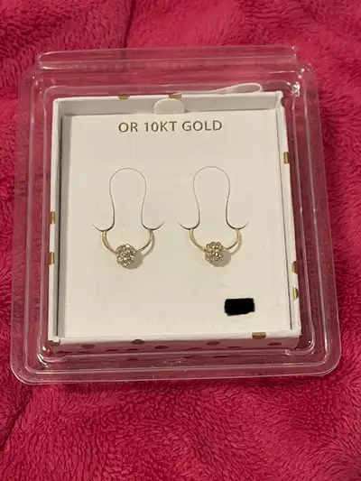 10KT GOLD Hoop Earrings with Cubic Zirconia , View more