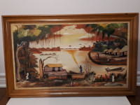 Tableau avec cadre Lac du sud Gondole Pêcheur Peinture à l'huile