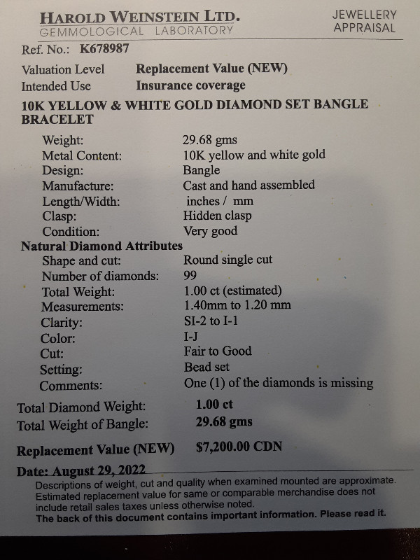 Stunning 10K Yellow & White Gold Diamond Set Bangle Bracelet in Jewellery & Watches in Ottawa - Image 4