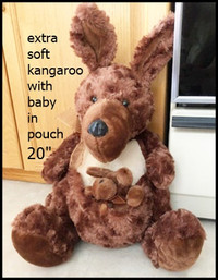Extra Soft, Large Kangaroo with Baby in Pouch $15