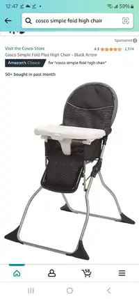Cosco Simple Fold Plus High Chair - Black Arrow/Baby/Bebe/Feedin