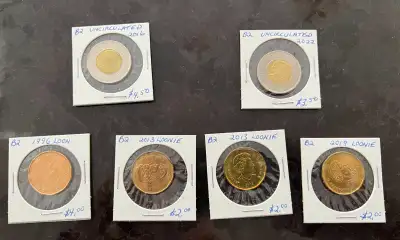 6 CANADA COINS - 2 TOONIES UNCIRCULATED / 4 LOONIES, View more