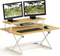 New SHW Desk Converter 36” Height Adjustable w/ Monitor Riser