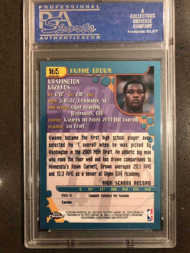 Kwame Brown Graded Refractor Rookie Card  in Arts & Collectibles in Markham / York Region - Image 2