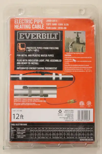 NEW - Everbuilt 12’ Electric Pipe Heating Cable, View more