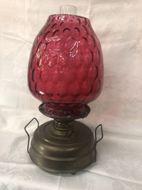 Rare antique cranberry glass oil lamp 