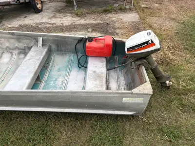 14 foot aluminum boat with 4 HP motor and plastic fuel tank. Motor last work good but hasn’t been us...