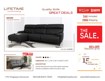 Condo Size Genuine Top Grain leather sectional sofa and chaise, View more