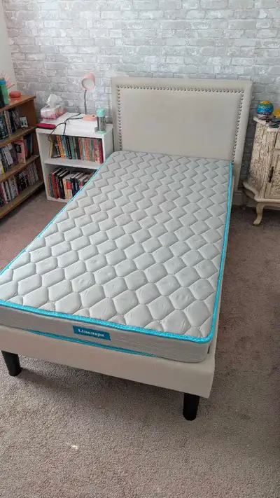 Daughter has outgrown the bed. Twin size with a nice padded headboard.