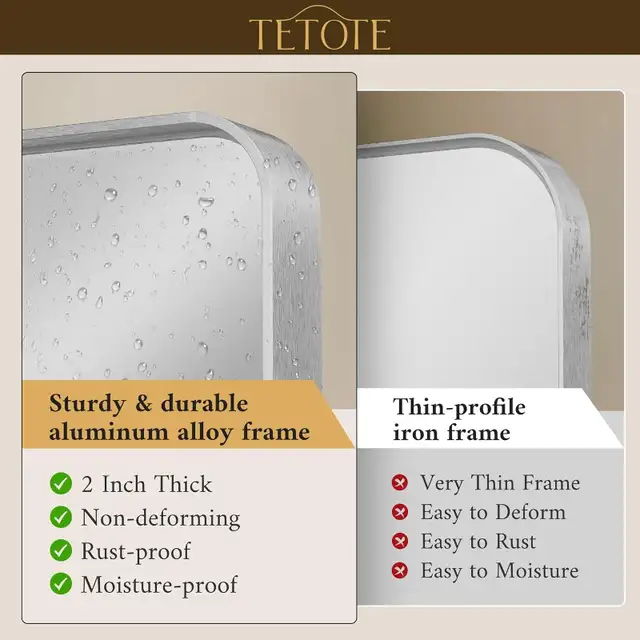 TETOTE 48 x 36 Inch Silver Mirrors for Bathroom, Brushed Silver in Home Décor & Accents in Calgary - Image 4