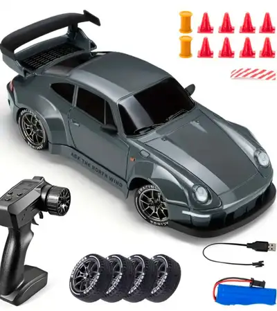 RC remote control drift car (gray) Comes with 4 rubber tires 4 drift tires 2.4 gz controller Battery...