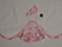 WHITE COTTON  PILLOWCASE  PINK   EMBROIDERY   " SOUTHERN BELL "
