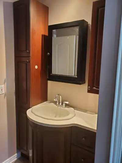 Bathroom Vanity with sink top 36 inch. Side cabinet 2 pieces 12 inch wide and 13 inch deep. Upper si...
