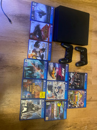 PS4 slim with 2 controllers and 11 games on disc