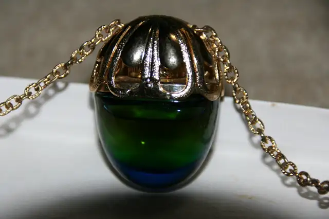 AVON PERFUME 30" NECKLACE 1970'S COBALT BLUE GLASS Almost Full63006662348035124