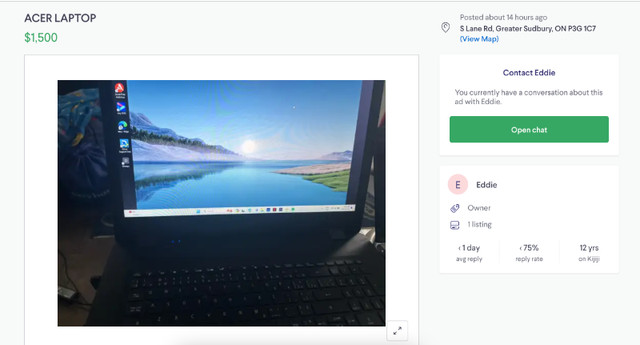 BEWARE ACER Laptop for sale $1500 in Laptops in Sudbury