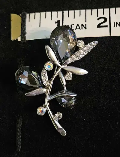 Vintage Brooches ~ $7.50 each Available: Vintage Silvertone Brooch with Large Smoky Grey Pear Cut Rh...
