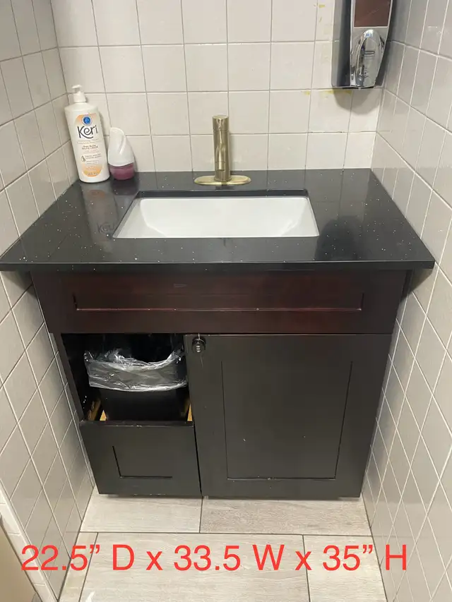 Bathroom sink   22.5”D x 33.5”W x 35”H