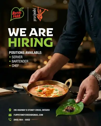 NOW HIRING – Restaurant Staff | Stoney Creek Punjaabi Chaaphouse by Royal Paan is looking for reliab...