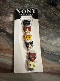 Vintage NONY New York 6 Cat Faces Button Covers #2882