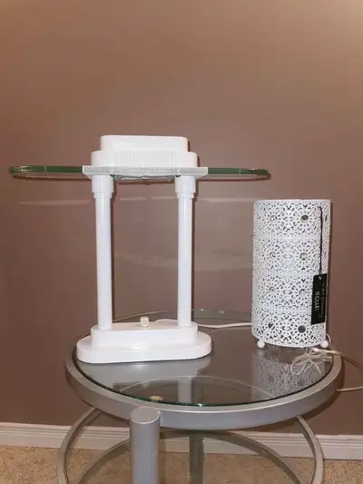 White Banker or Piano Lamp and Desk Laser Metal Lace Shade Lamp, View more