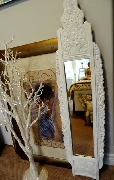 antique mirror Carved Wood NARROW floral FRENCH SHABBY, View more