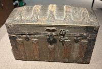 Antique Storage Chest / Very Old Wooden And Metal Trunk