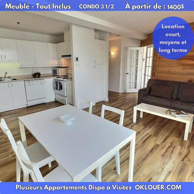 CONDO LIBRE MEUBLÉ-TOUT INCLUS 3 1/2, Montcalm St Jean Baptiste.