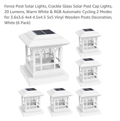 6-Pack Solar Fence Post Cap Lights, White Brand New Smoke-free home **Will ship, please ask for quot...