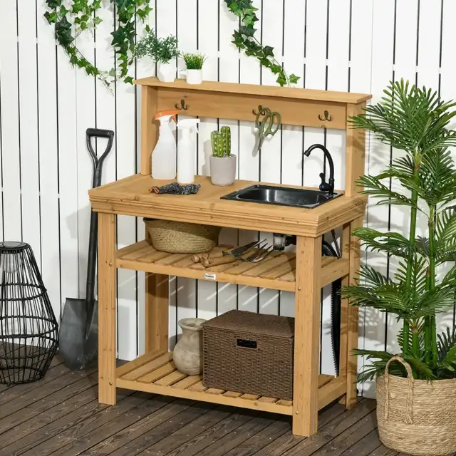 37.4" L x 19.3" W x 48" H Outdoor Potting Bench Table, Yellow in Patio & Garden Furniture in Markham / York Region - Image 10