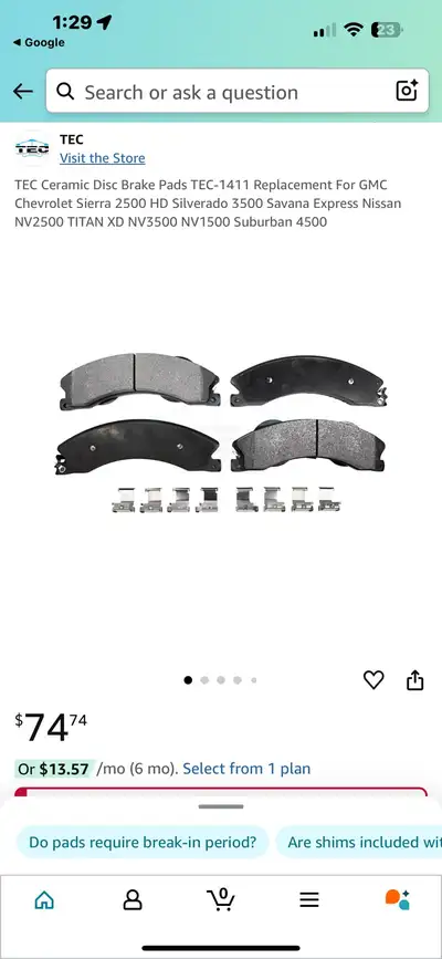 TEC Ceramic Disc Front Brake Pads TEC-1411 Replacement For GMC Sierra/ Chevy Silverado 2500 HD S3500...