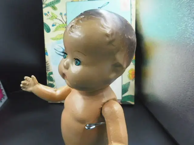 13" 1940S COMPOSITION BOY DOLL, BLUE VELVET SUIT, SHOES in Hobbies & Crafts in Lethbridge - Image 6