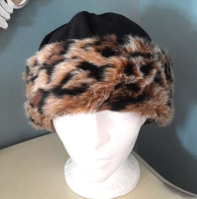 Parkhurst Black Fleece and Leopard Faux Fur Hat, View more