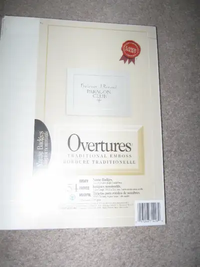 54 name badges 4" x 3" 6 per page/9 pages Acid free Laser and inkjet certified Brand new and sealed...