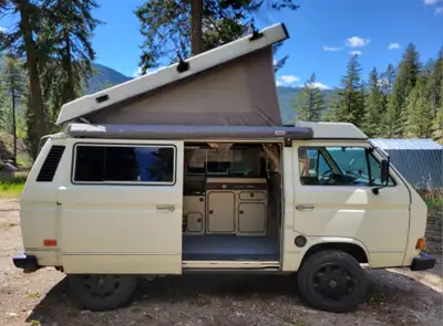 1985 VW Vanagon Westfalia camper with professionally integrated Subaru EJ25 4-cylinder gas engine co...