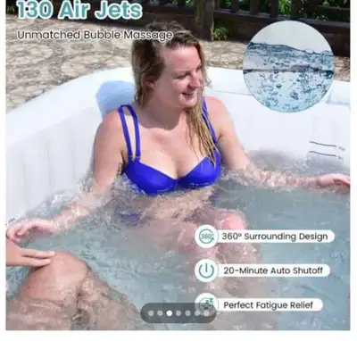 Rectangular Blowup Pool Hottub with 130 Air Jets for 4-6 Person,, View more