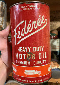 RARE 1950's VINTAGE FEDEREE MOTOR OIL HD IMPERIAL QUART CAN